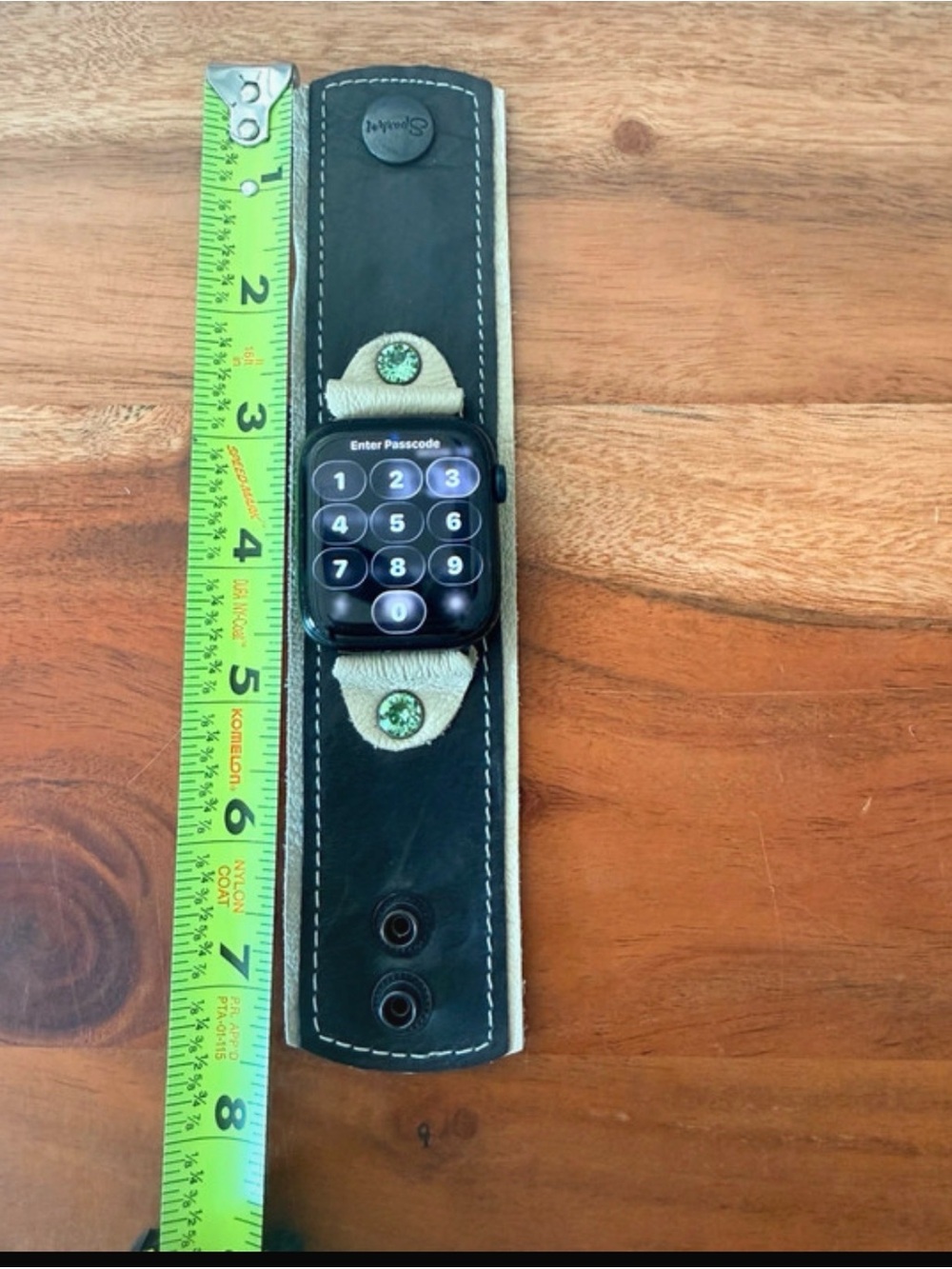 Spark*l Apple Watch with Black Leather Cuff Strap and Cream Accents